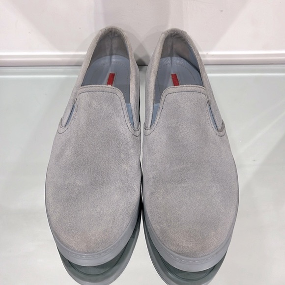 Prada Suede Leather Slip On Loafers Grey Blue size 41 - Picture 2 of 15